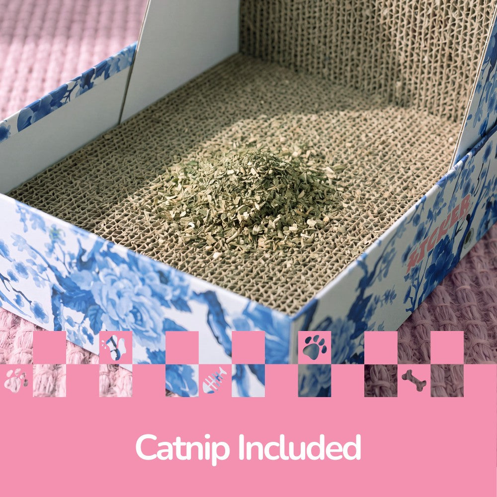 Pawzy 23.8" Modern L Shaped Vertical Cardboard Cat Scratcher Stand with Catnip