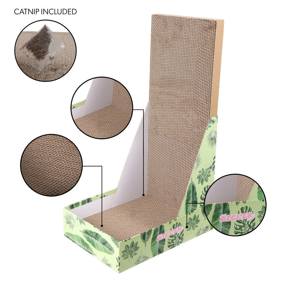 Pawzy 23.8" Modern L Shaped Vertical Cardboard Cat Scratcher Stand with Catnip