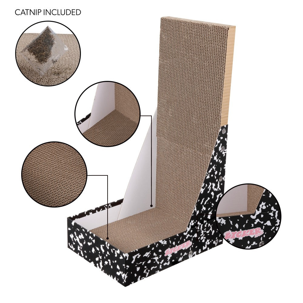 Pawzy 23.8" Modern L Shaped Vertical Cardboard Cat Scratcher Stand with Catnip