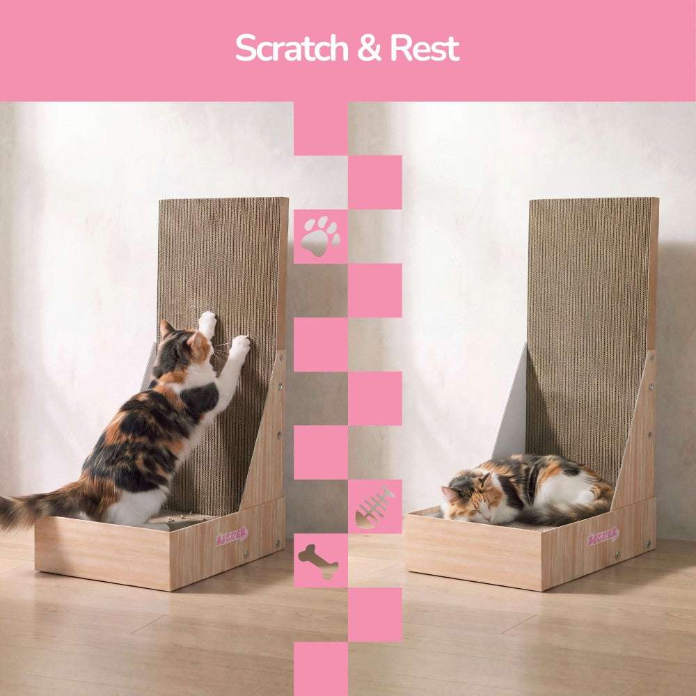 Pawzy 23.8" Modern L Shaped Vertical Cardboard Cat Scratcher Stand with Catnip