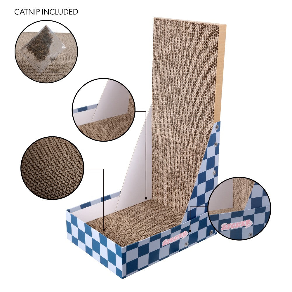 Pawzy 23.8" Modern L Shaped Vertical Cardboard Cat Scratcher Stand with Catnip