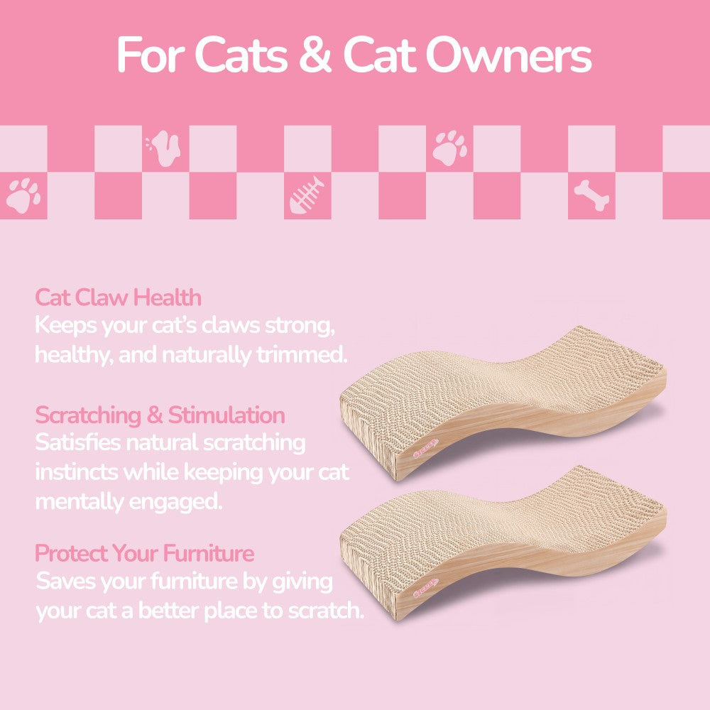 Furli 17.5" Modern Wave Shaped Reversible Cardboard Lounge Cat Scratcher with Catnip
