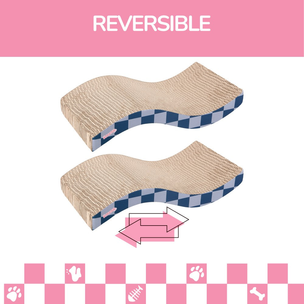 Furli 17.5" Modern Wave Shaped Reversible Cardboard Lounge Cat Scratcher with Catnip