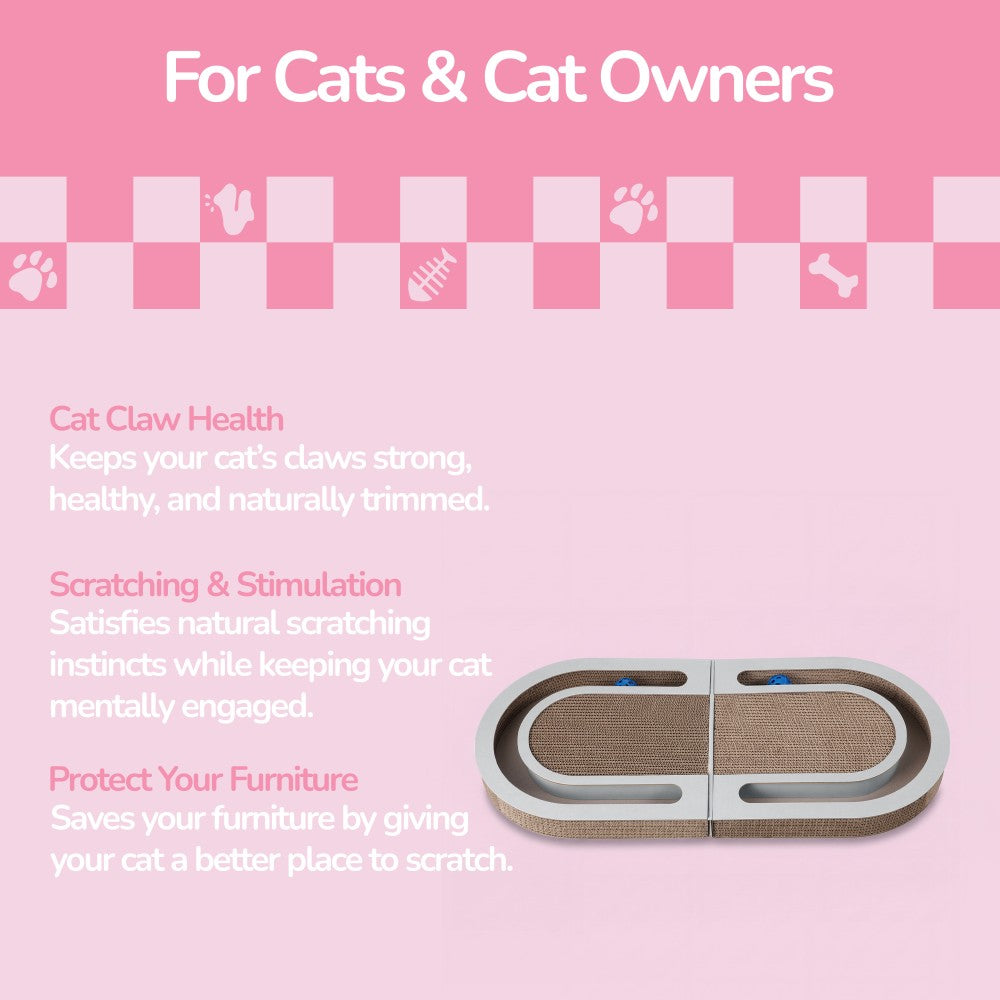 Furrio 26” Foldable Double Sided Interactive Cardboard Cat Scratcher Lounge Pad with Ball and Catnip