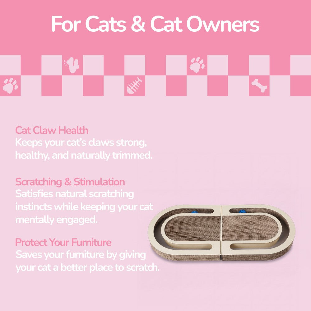 Furrio 26” Foldable Double Sided Interactive Cardboard Cat Scratcher Lounge Pad with Ball and Catnip