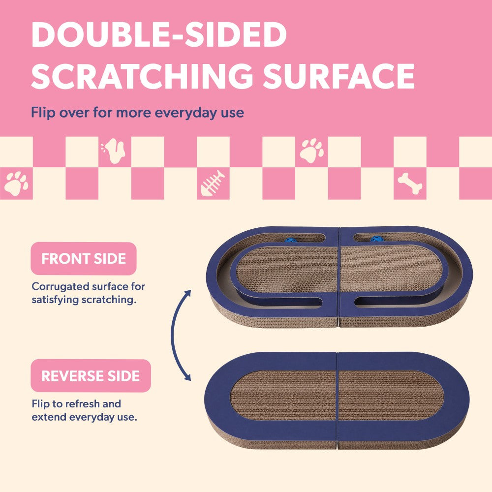 Furrio 26” Foldable Double Sided Interactive Cardboard Cat Scratcher Lounge Pad with Ball and Catnip