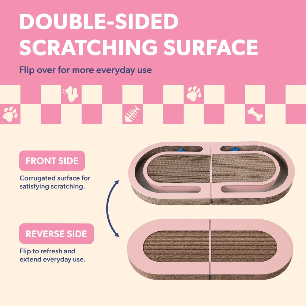 Furrio 26” Foldable Double Sided Interactive Cardboard Cat Scratcher Lounge Pad with Ball and Catnip