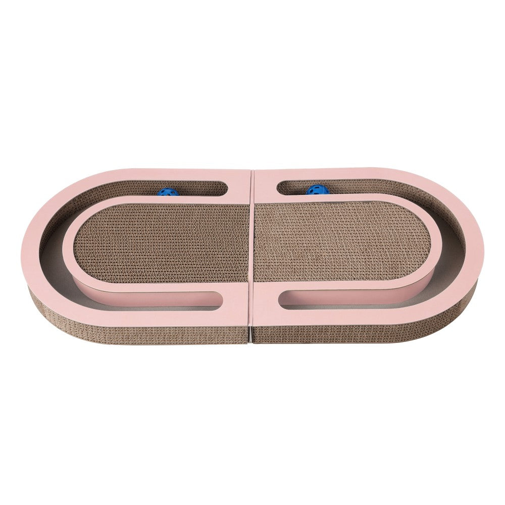 Furrio 26” Foldable Double Sided Interactive Cardboard Cat Scratcher Lounge Pad with Ball and Catnip
