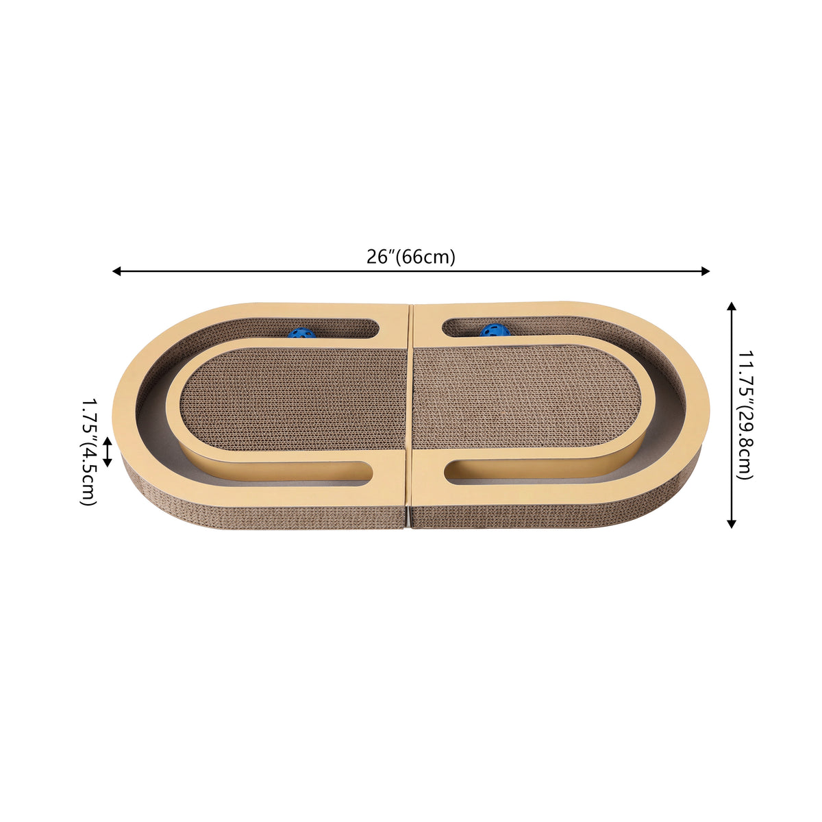 Furrio 26” Foldable Double Sided Interactive Cardboard Cat Scratcher Lounge Pad with Ball and Catnip