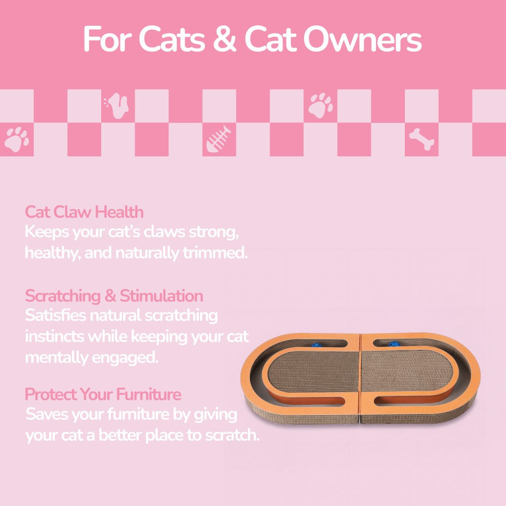 Furrio 26” Foldable Double Sided Interactive Cardboard Cat Scratcher Lounge Pad with Ball and Catnip