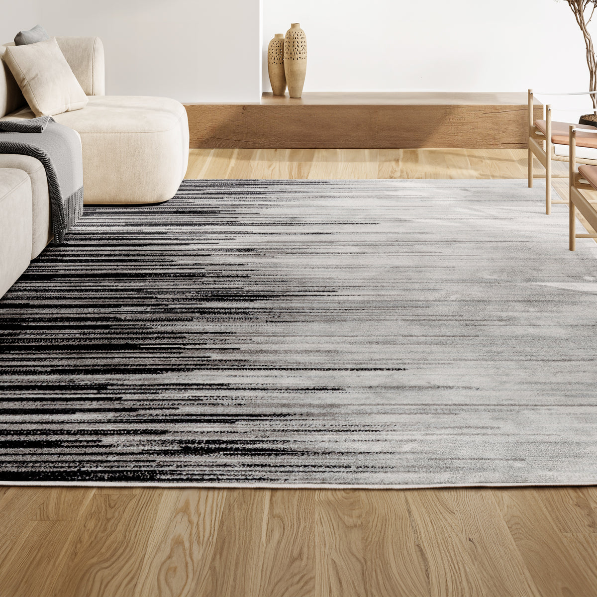 Serpens Linear Modern Half-Stripe Area Rug