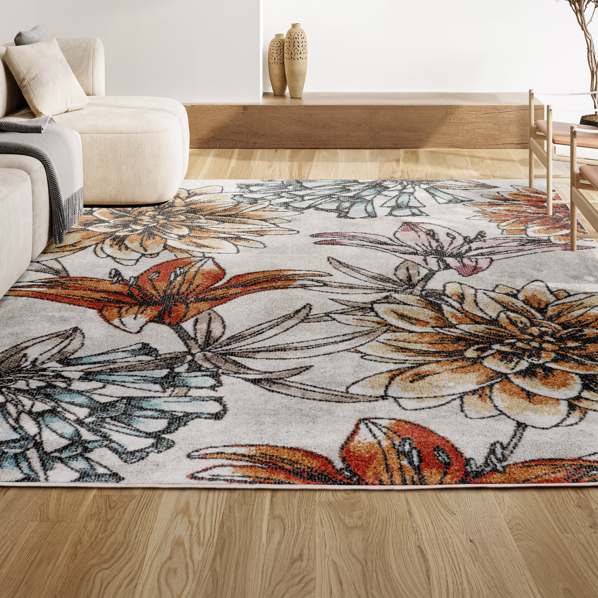 Ramiro modern Botanical Flower Area Rug