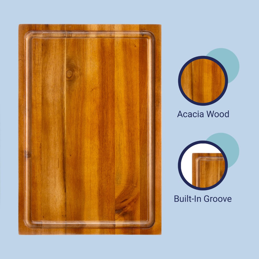 Nuvora Handcrafted Acacia Wood Grain Thick Reversible Cutting Board with Juice Grooves