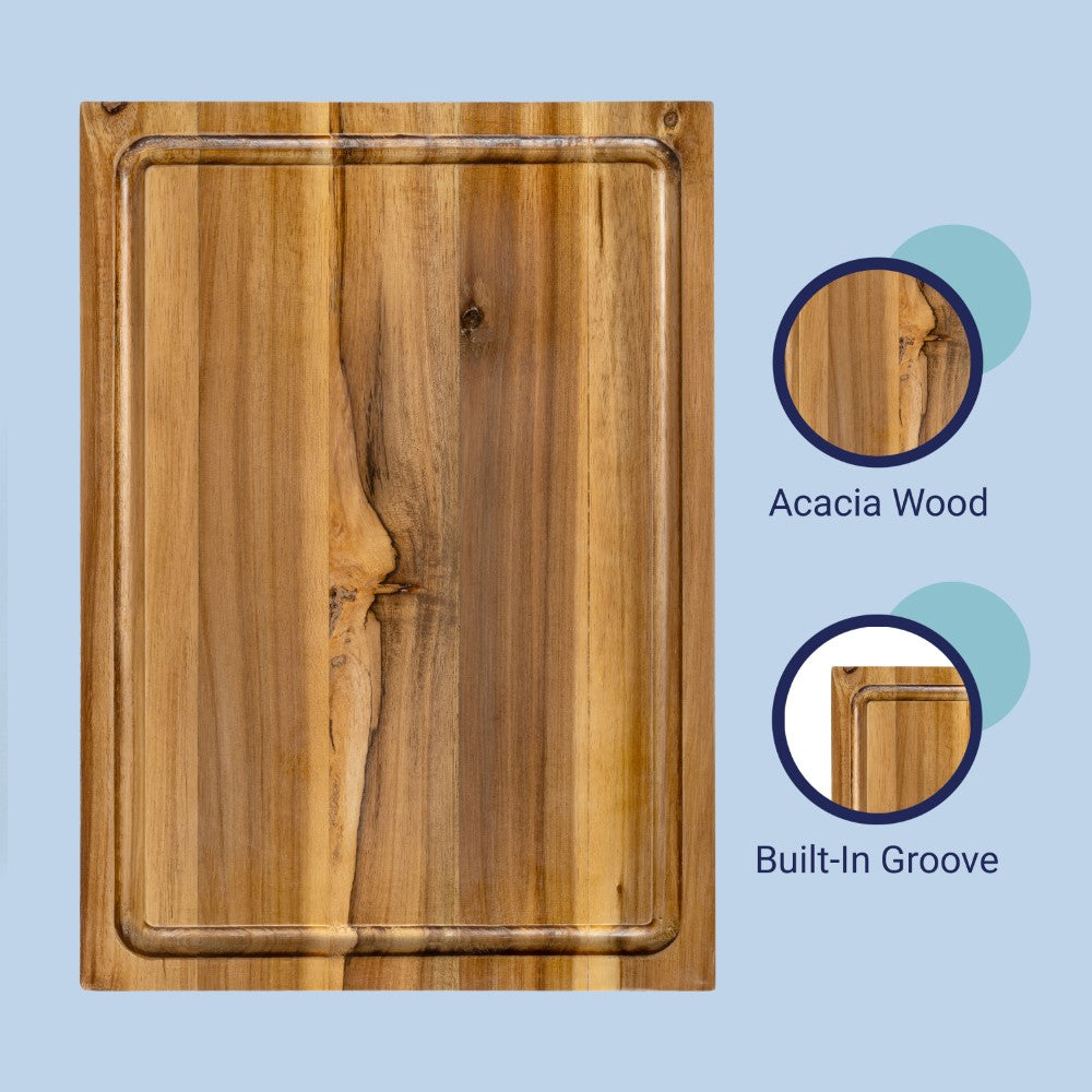 Nuvora Handcrafted Acacia Wood Grain Thick Reversible Cutting Board with Juice Grooves