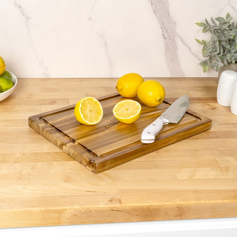 Nuvora Handcrafted Acacia Wood Grain Thick Reversible Cutting Board with Juice Grooves