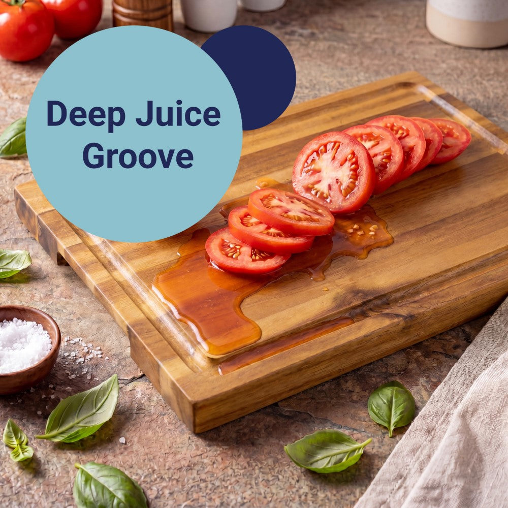 Savora Handcrafted Acacia Wood Grain Reversible Cutting Board with Juice Grooves and Built-In Handle