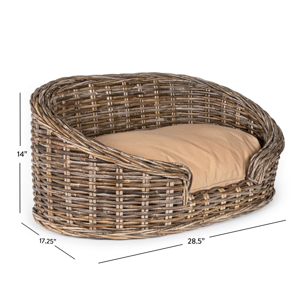 Curvy Rattan Pet Bed with Machine-Washable Cushion