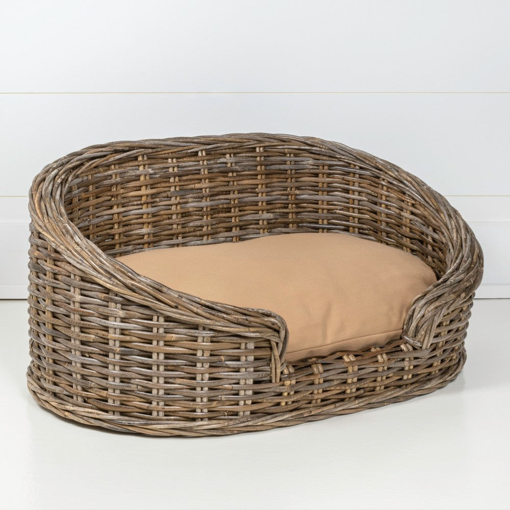 Curvy Rattan Pet Bed with Machine-Washable Cushion