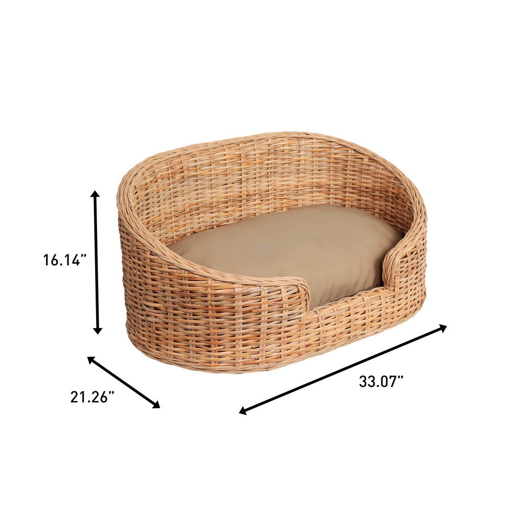 Curvy Rattan Pet Bed with Machine-Washable Cushion