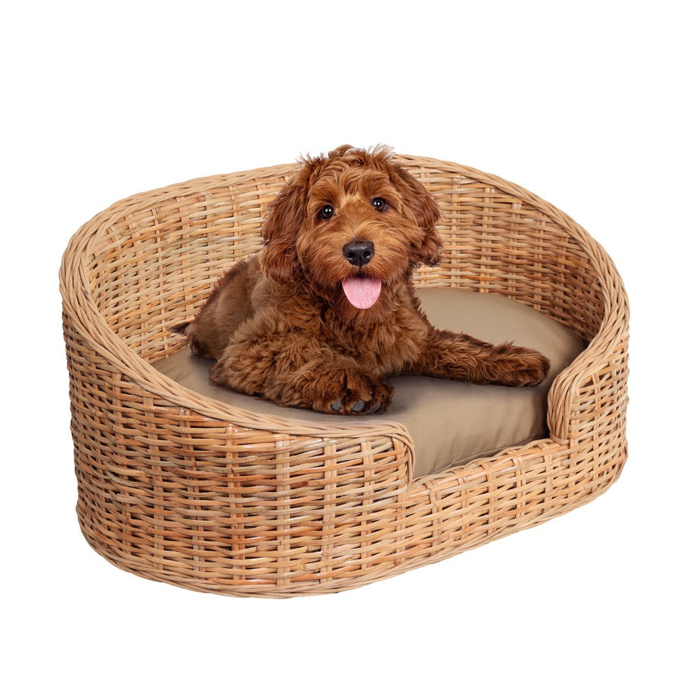 Curvy Rattan Pet Bed with Machine-Washable Cushion
