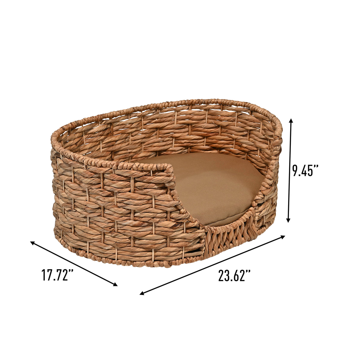 Nath 24" x 18" Classic Farmhouse Handwoven Hyacinth Oval Pet Bed with Machine-Washable Cushion