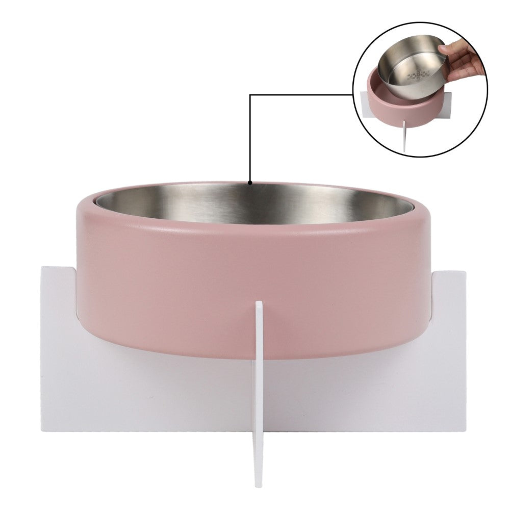 LeafLick Small/Medium Concrete and Stainless Steel Bowl 16oz (2 Cups) with Metal Stand Pet Feeder
