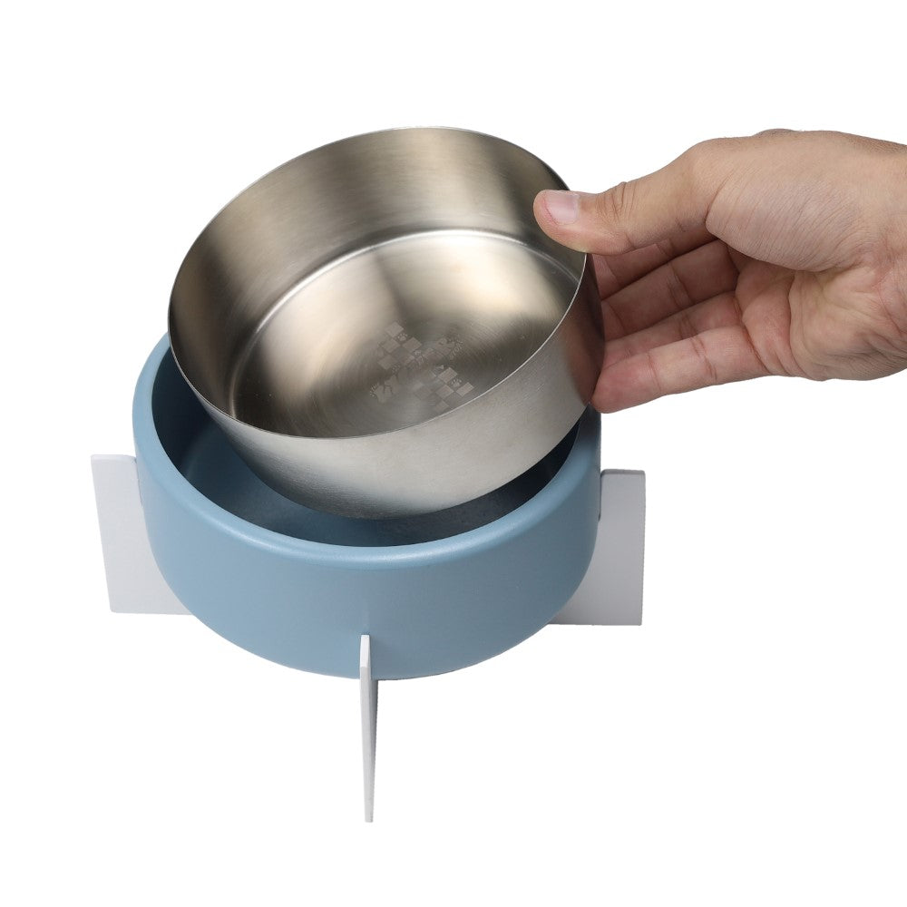 LeafLick Small/Medium Concrete and Stainless Steel Bowl 16oz (2 Cups) with Metal Stand Pet Feeder