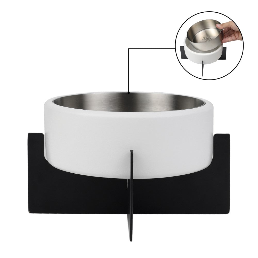 LeafLick Small/Medium Concrete and Stainless Steel Bowl 16oz (2 Cups) with Metal Stand Pet Feeder
