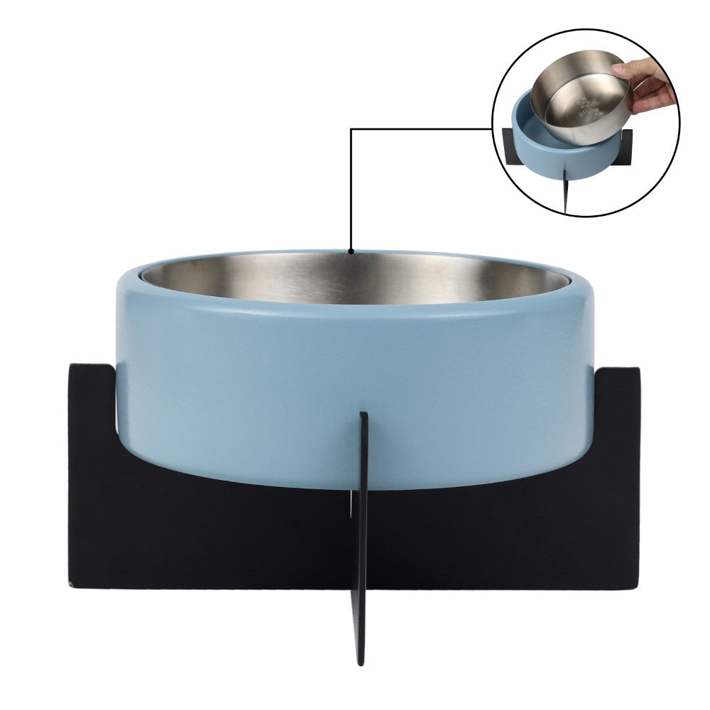 LeafLick Small/Medium Concrete and Stainless Steel Bowl 16oz (2 Cups) with Metal Stand Pet Feeder