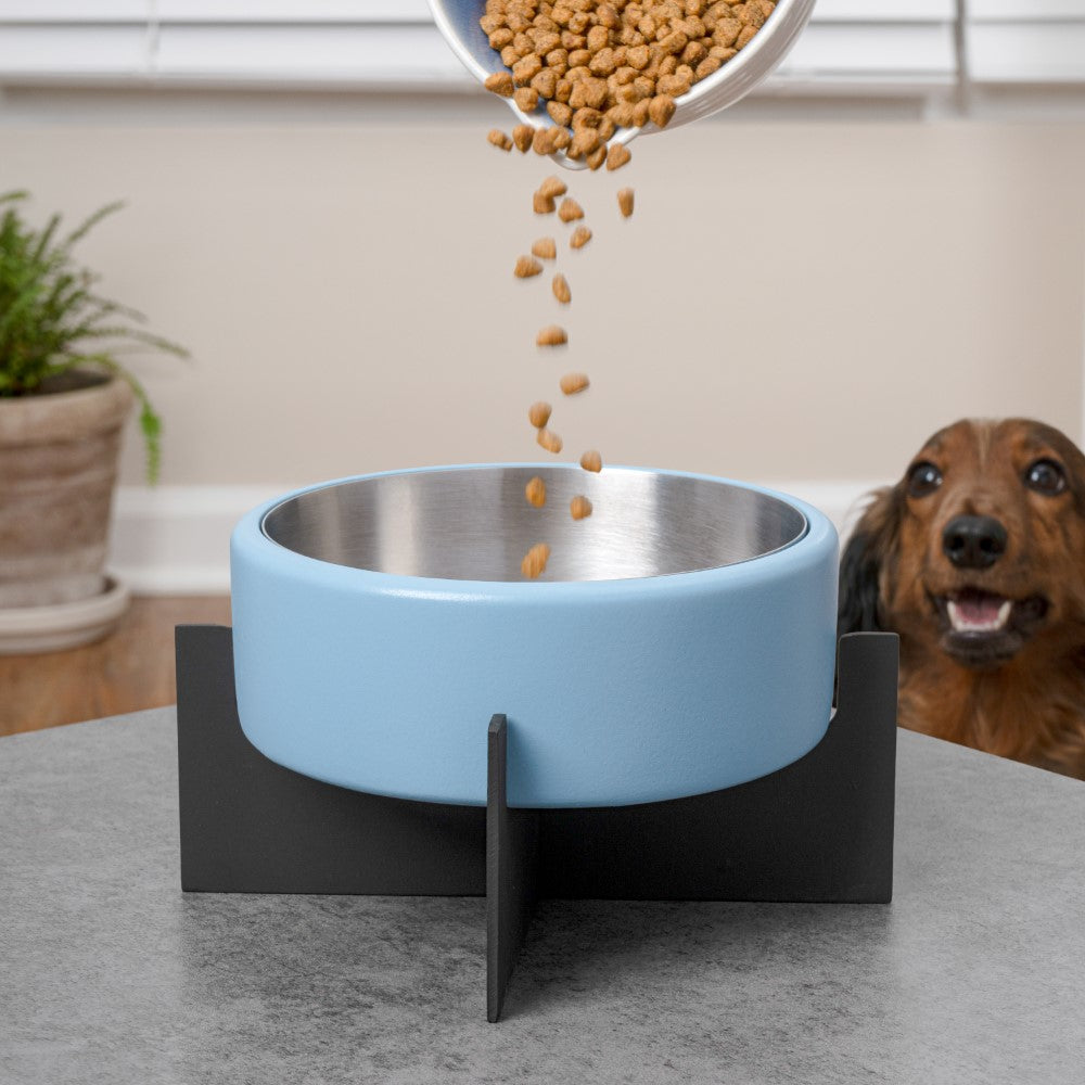 LeafLick Small/Medium Concrete and Stainless Steel Bowl 16oz (2 Cups) with Metal Stand Pet Feeder