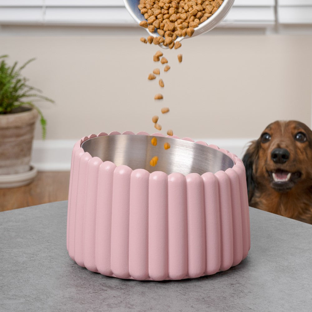 RiverTail Ridge Small/Medium Slanted Concrete and Stainless Steel Bowl 16oz (2 Cups) Pet Feeder