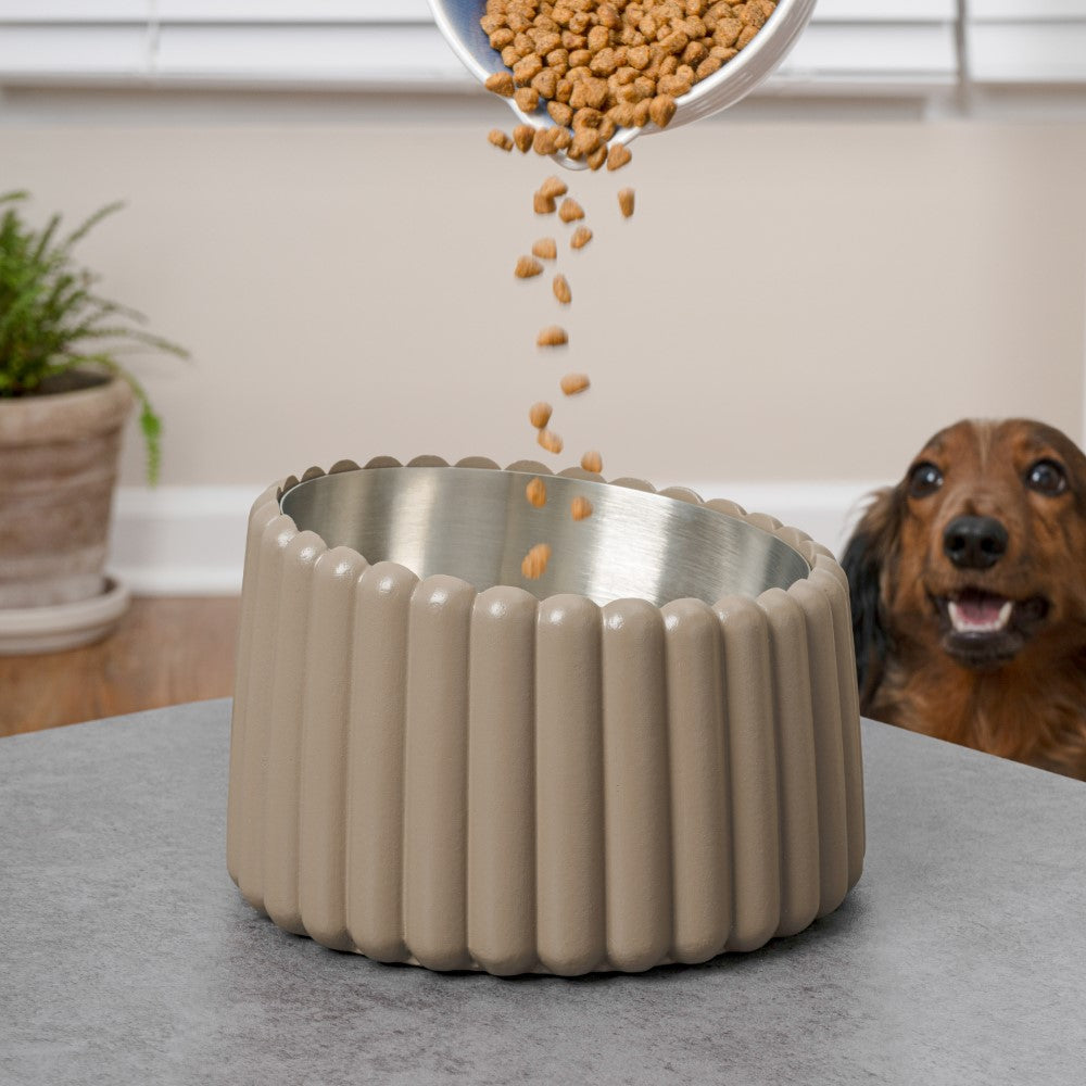 RiverTail Ridge Small/Medium Slanted Concrete and Stainless Steel Bowl 16oz (2 Cups) Pet Feeder