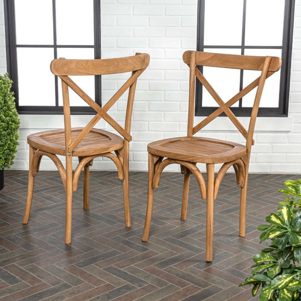 Ricky Classic Traditional X-Back Wood Outdoor Dining Chair Set 2