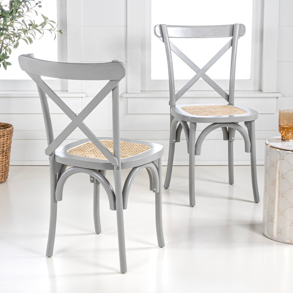 Seeta Classic Traditional X-Back Wood Rattan Dining Chair Set 2