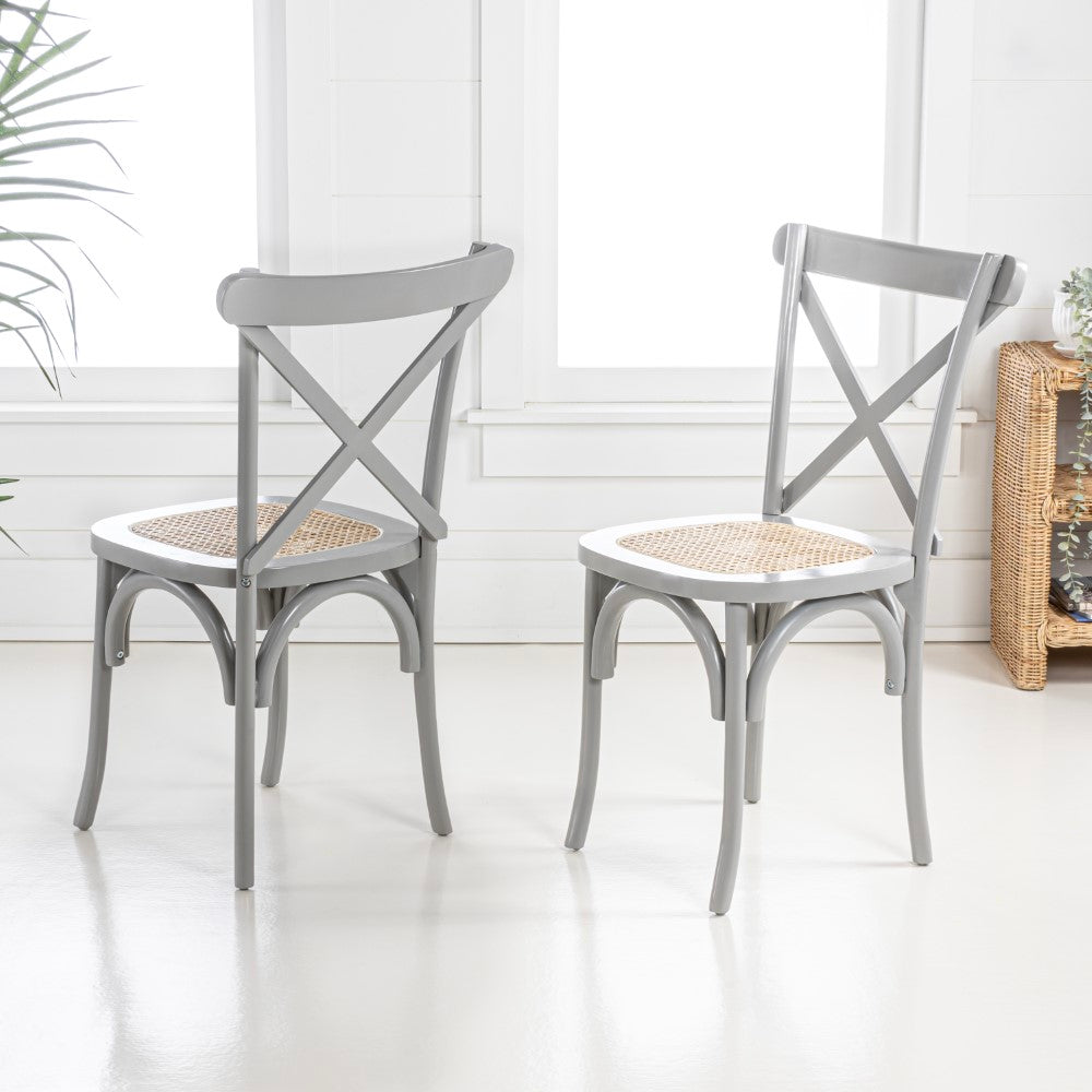 Seeta Classic Traditional X-Back Wood Rattan Dining Chair Set 2