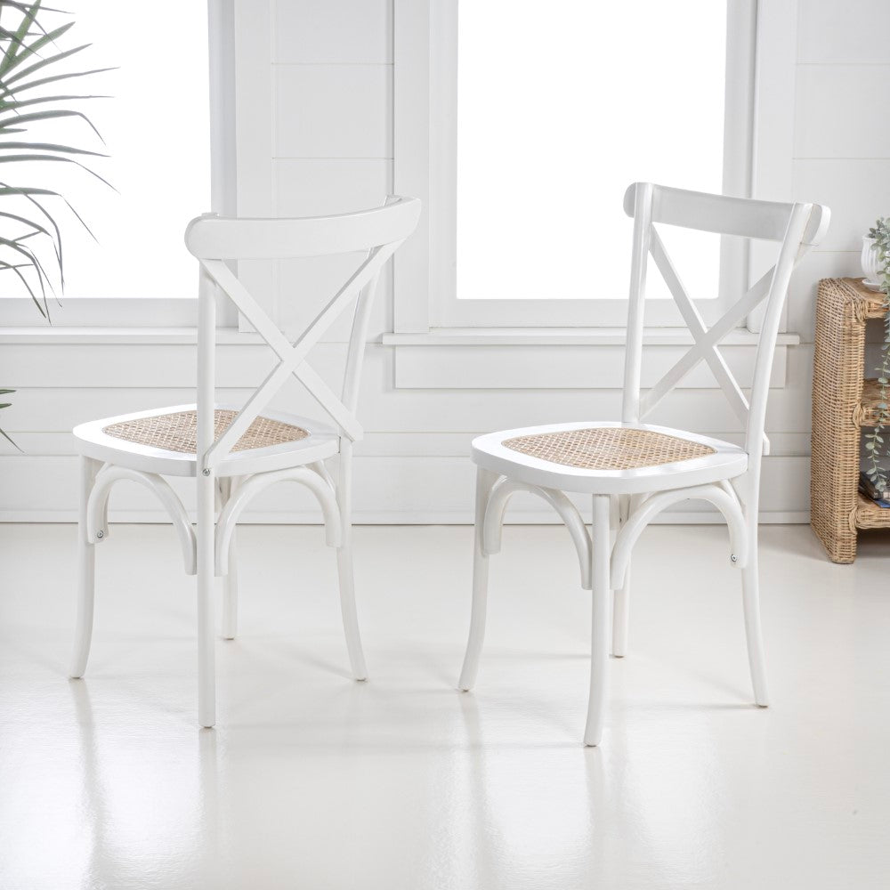 Seeta Classic Traditional X-Back Wood Rattan Dining Chair Set 2