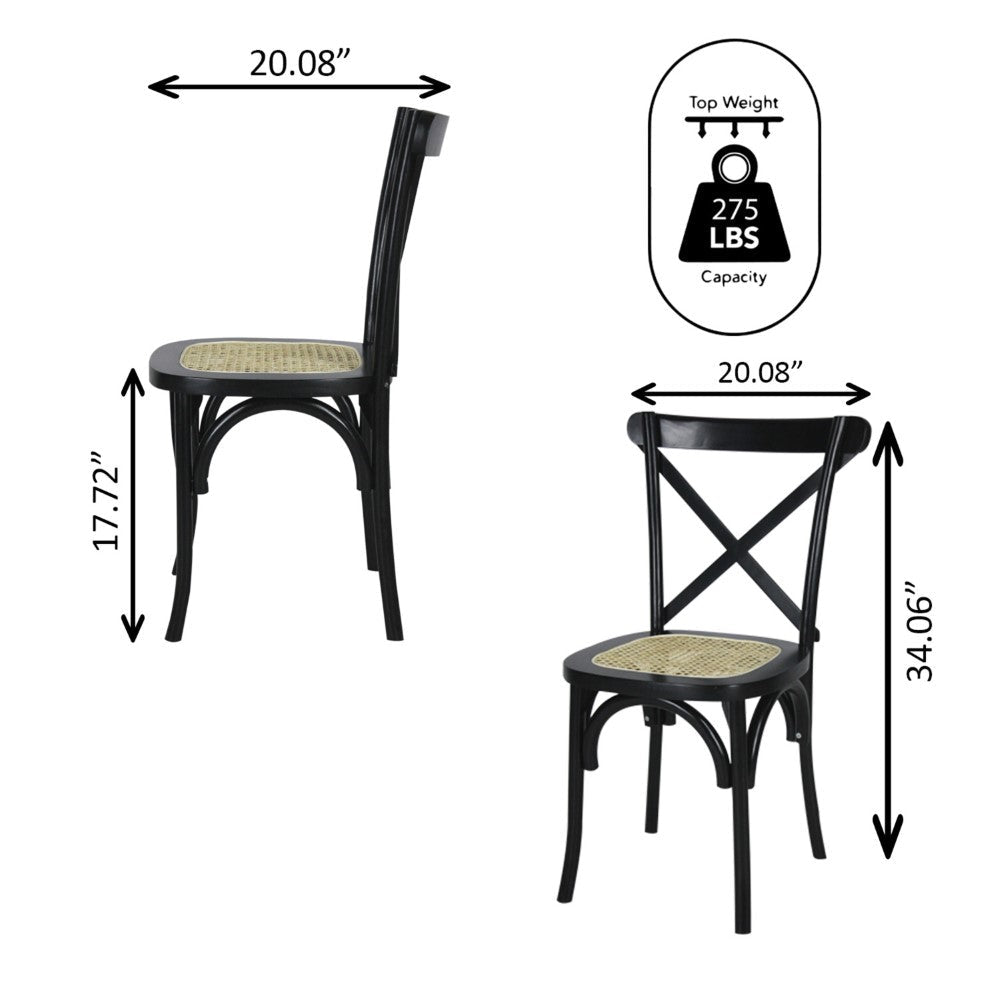 Seeta Classic Traditional X-Back Wood Rattan Dining Chair Set 2