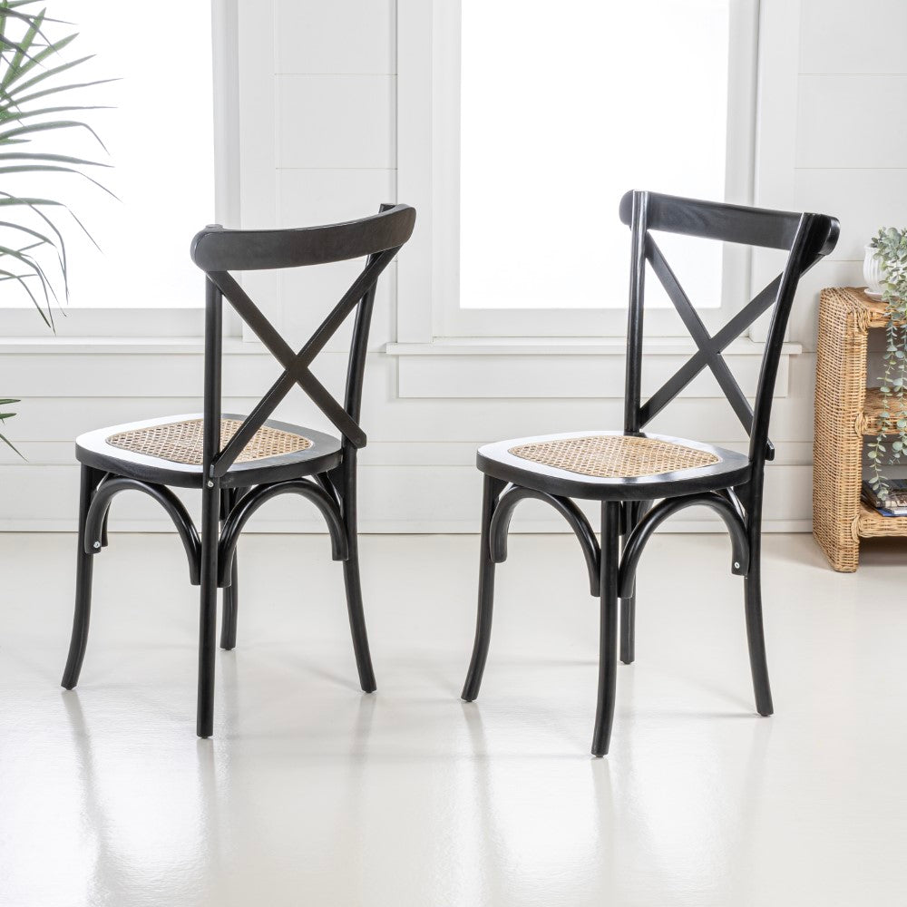 Seeta Classic Traditional X-Back Wood Rattan Dining Chair Set 2