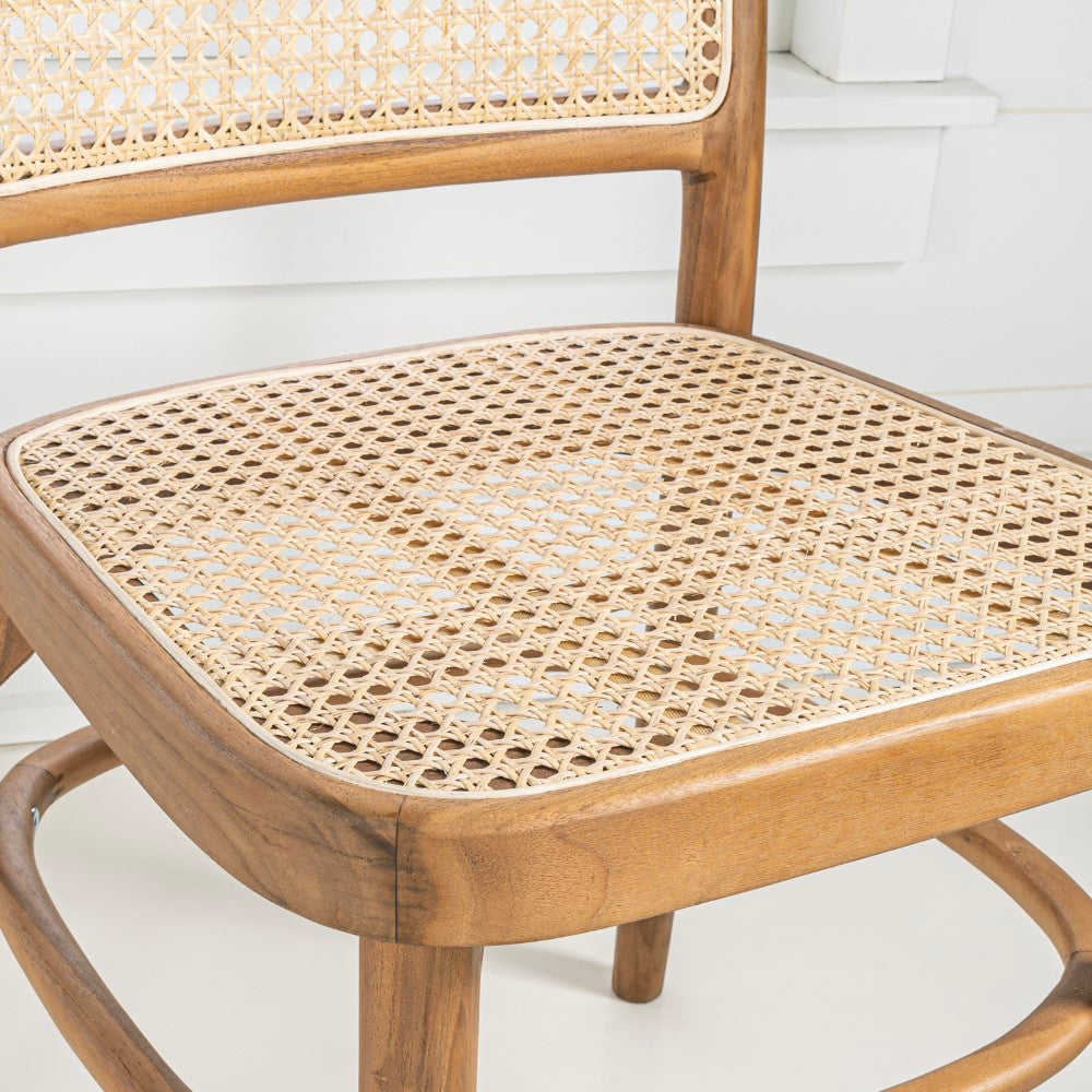 Stunning Mid-Century Vintage Wood Rattan Dining Chair Set 2