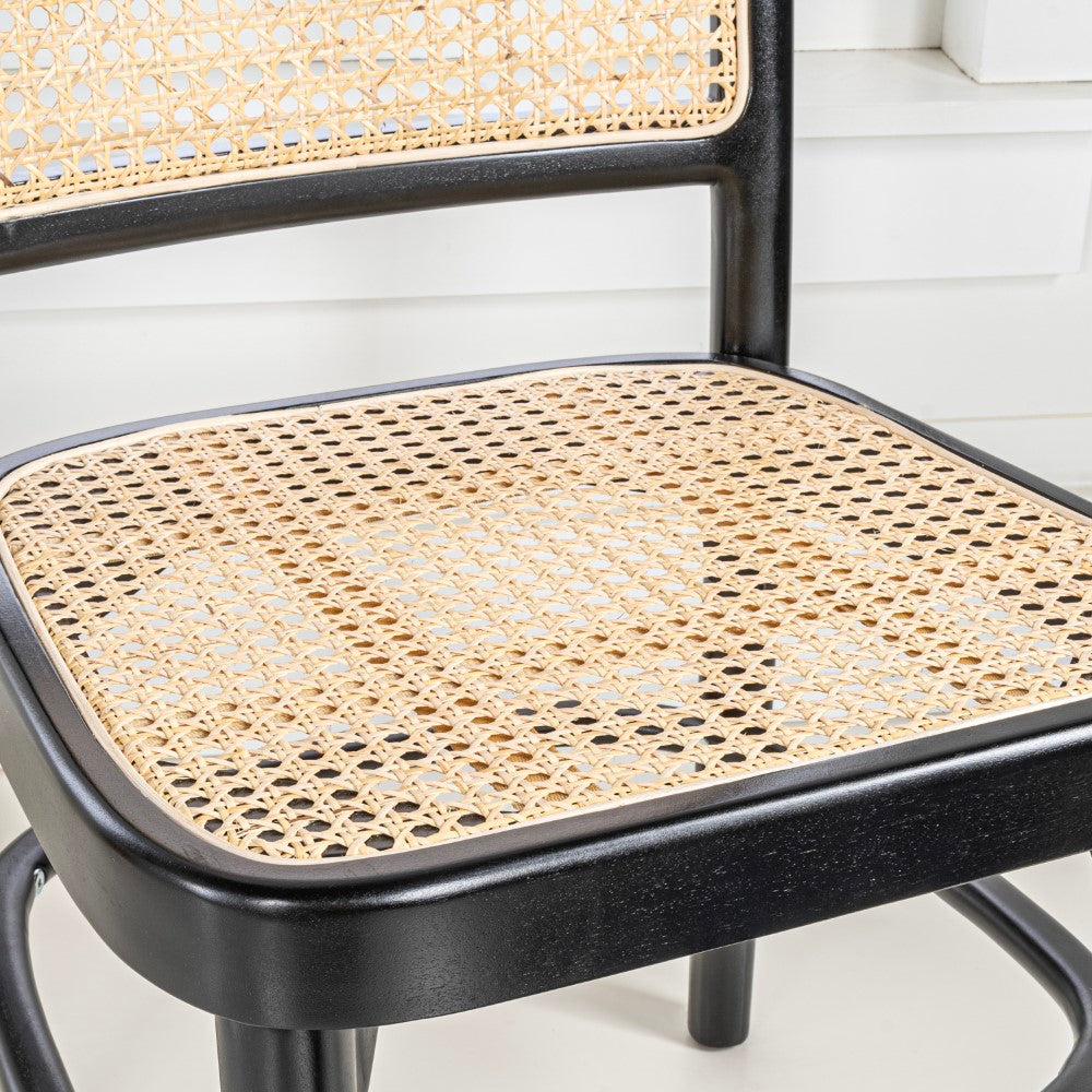 Stunning Mid-Century Vintage Wood Rattan Dining Chair Set 2
