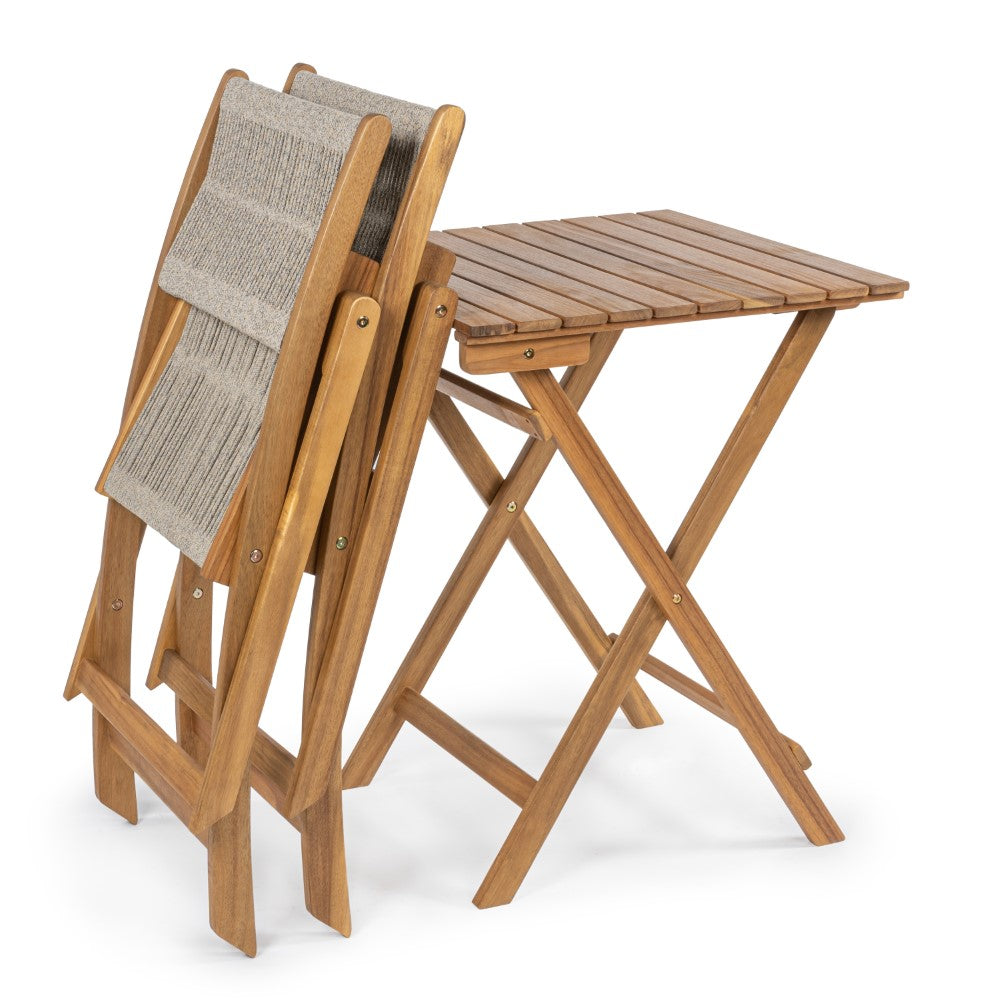 Nancy Modern Coastal 3-Piece Acacia Wood Outdoor Folding Bistro Set