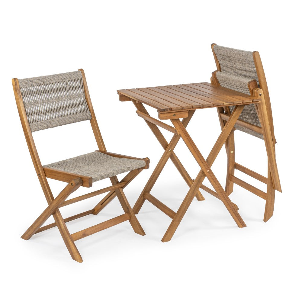Nancy Modern Coastal 3-Piece Acacia Wood Outdoor Folding Bistro Set