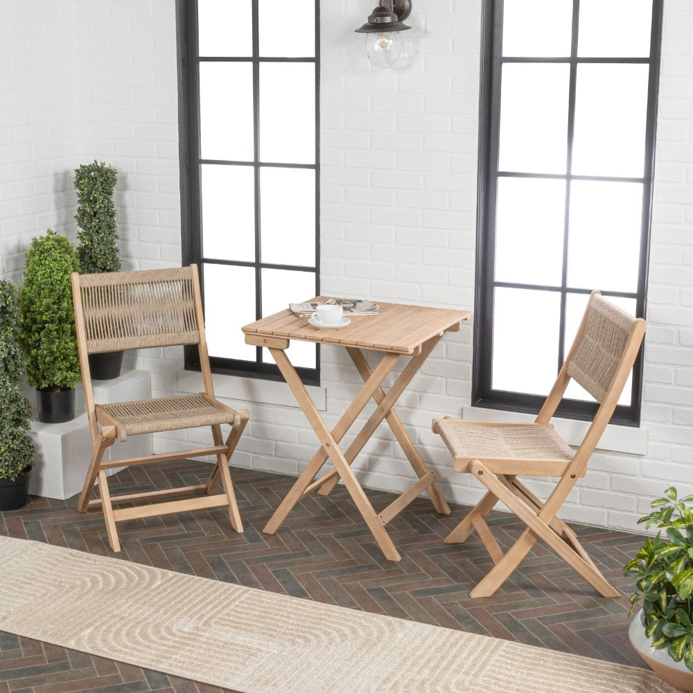 Nancy Modern Coastal 3-Piece Acacia Wood Outdoor Folding Bistro Set