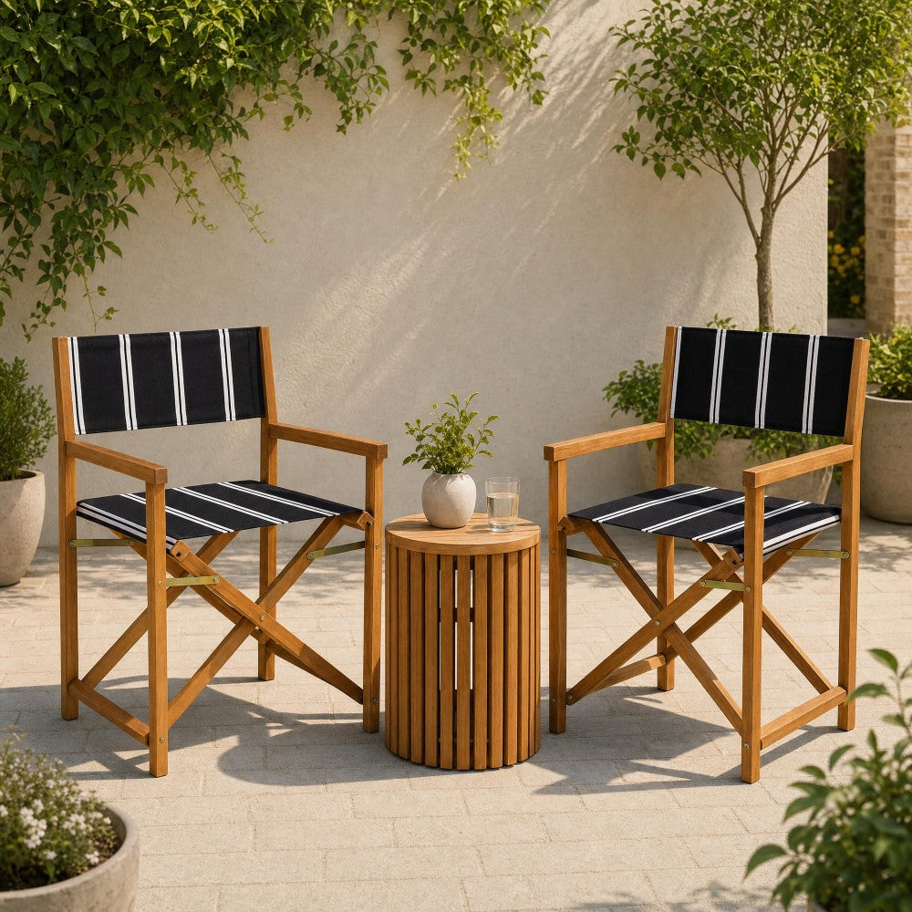 Naterra Classic Vintage Outdoor Acacia Wood Folding Director Chair with Canvas Seat