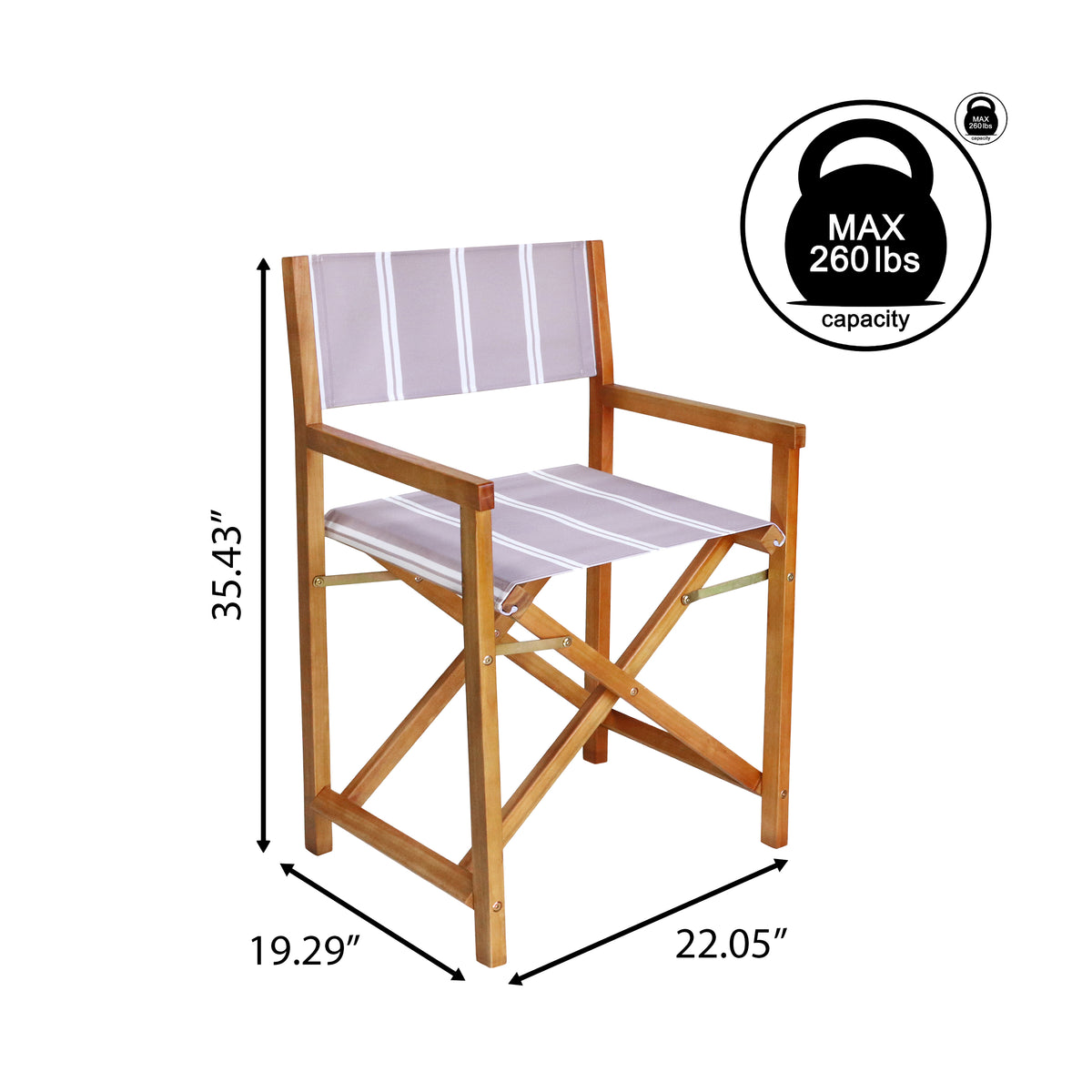 Naterra Classic Vintage Outdoor Acacia Wood Folding Director Chair with Canvas Seat