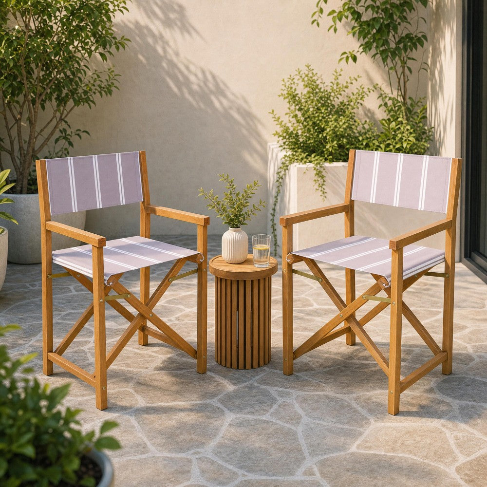 Naterra Classic Vintage Outdoor Acacia Wood Folding Director Chair with Canvas Seat