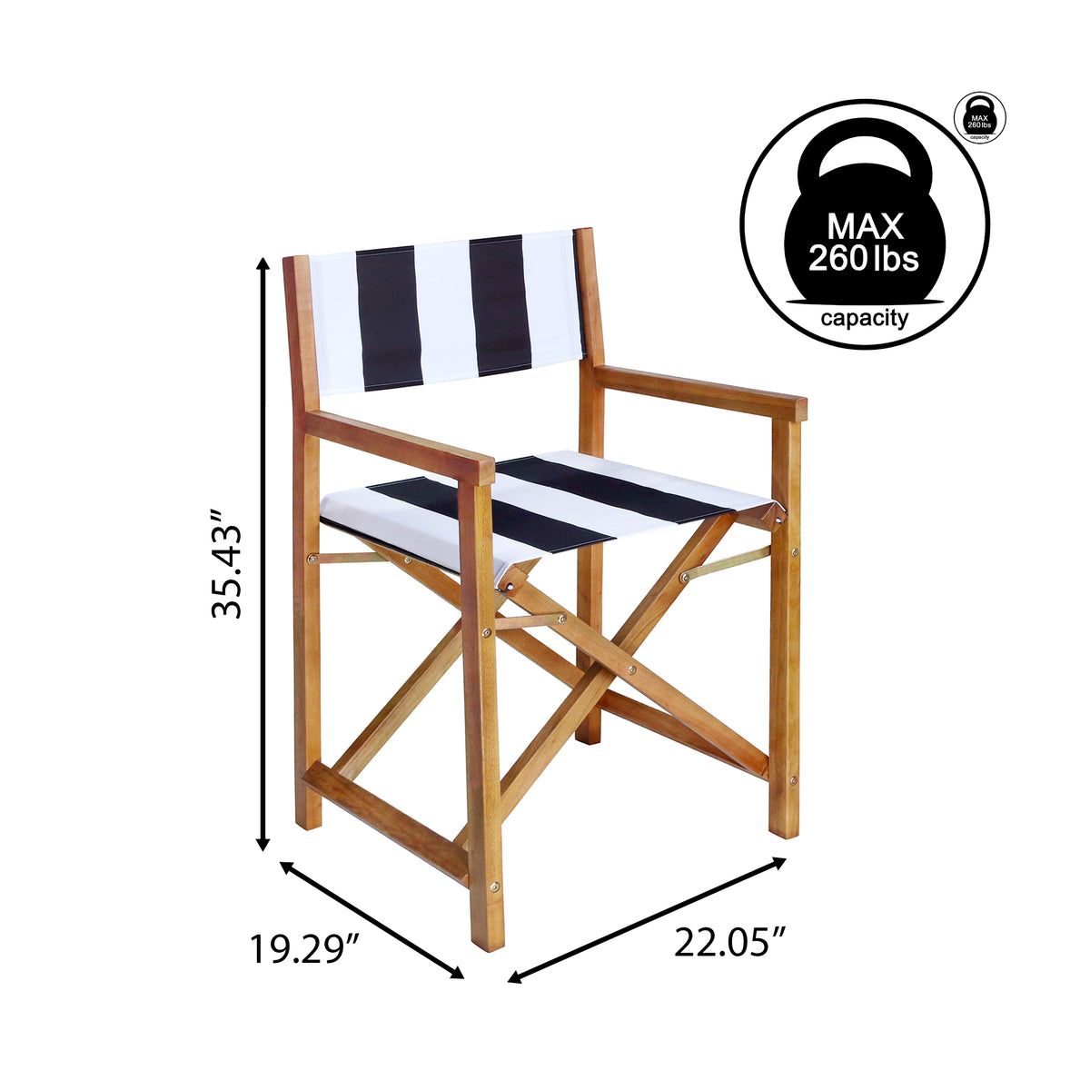 Naterra Classic Vintage Outdoor Acacia Wood Folding Director Chair with Canvas Seat