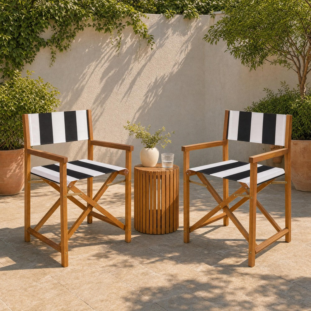 Naterra Classic Vintage Outdoor Acacia Wood Folding Director Chair with Canvas Seat