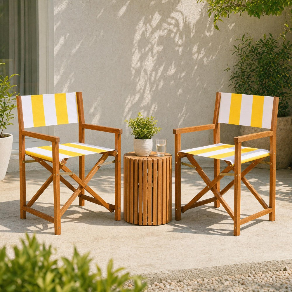 Naterra Classic Vintage Outdoor Acacia Wood Folding Director Chair with Canvas Seat