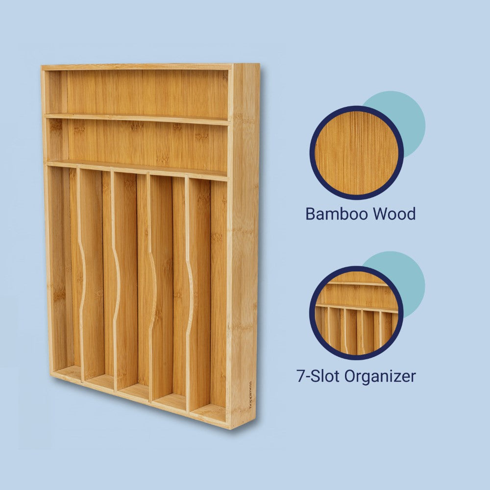 Sora 16.3 in. W x 12.3 in. D x 2 in. H Modern Farmhouse Handcrafted Bamboo 7-Slot Kitchen Drawer Organizer